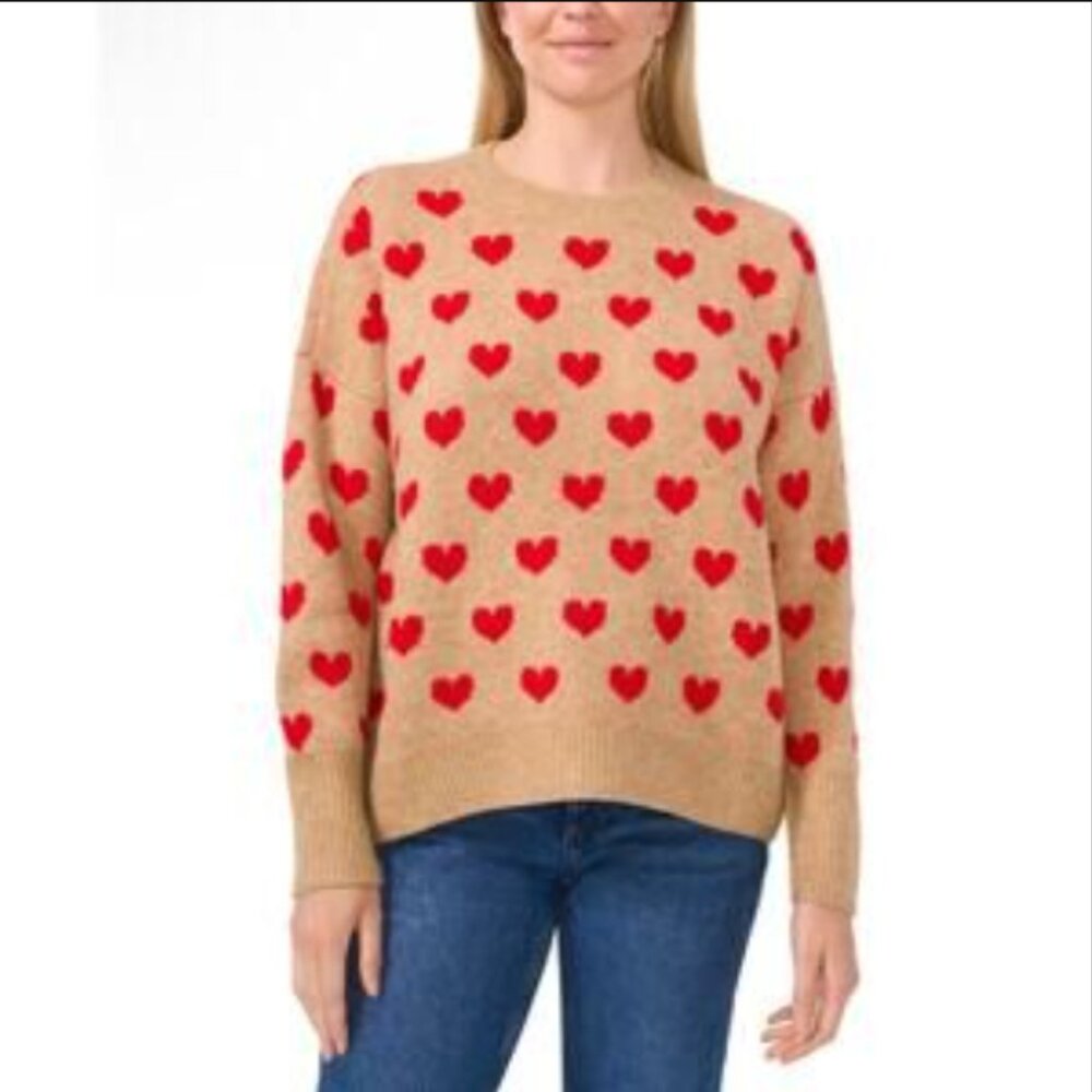 Vince Camuto Women's Heart Sweater Oversized Camel Brown Medium NWT